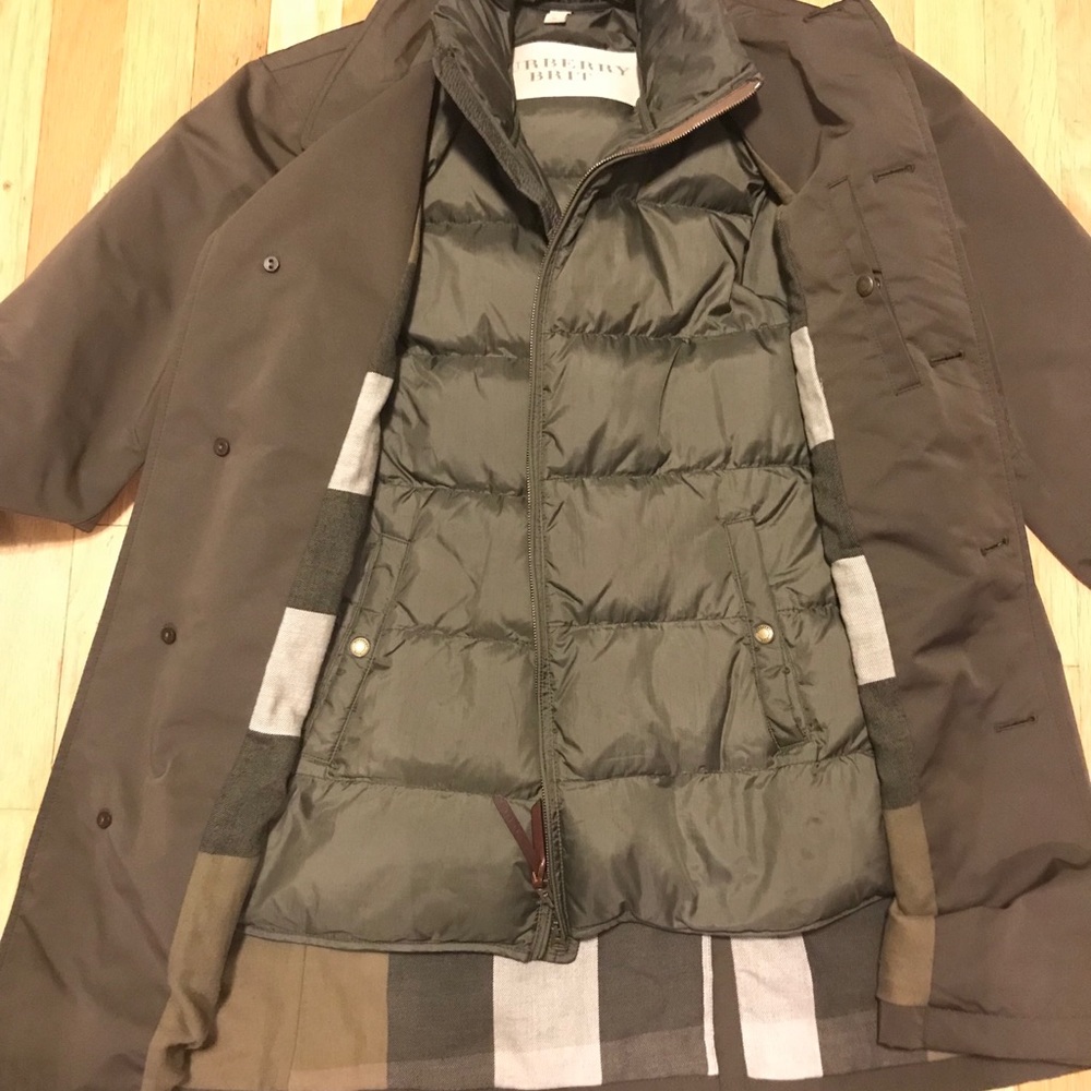 Gently worn Burberry trench raincoat with vest